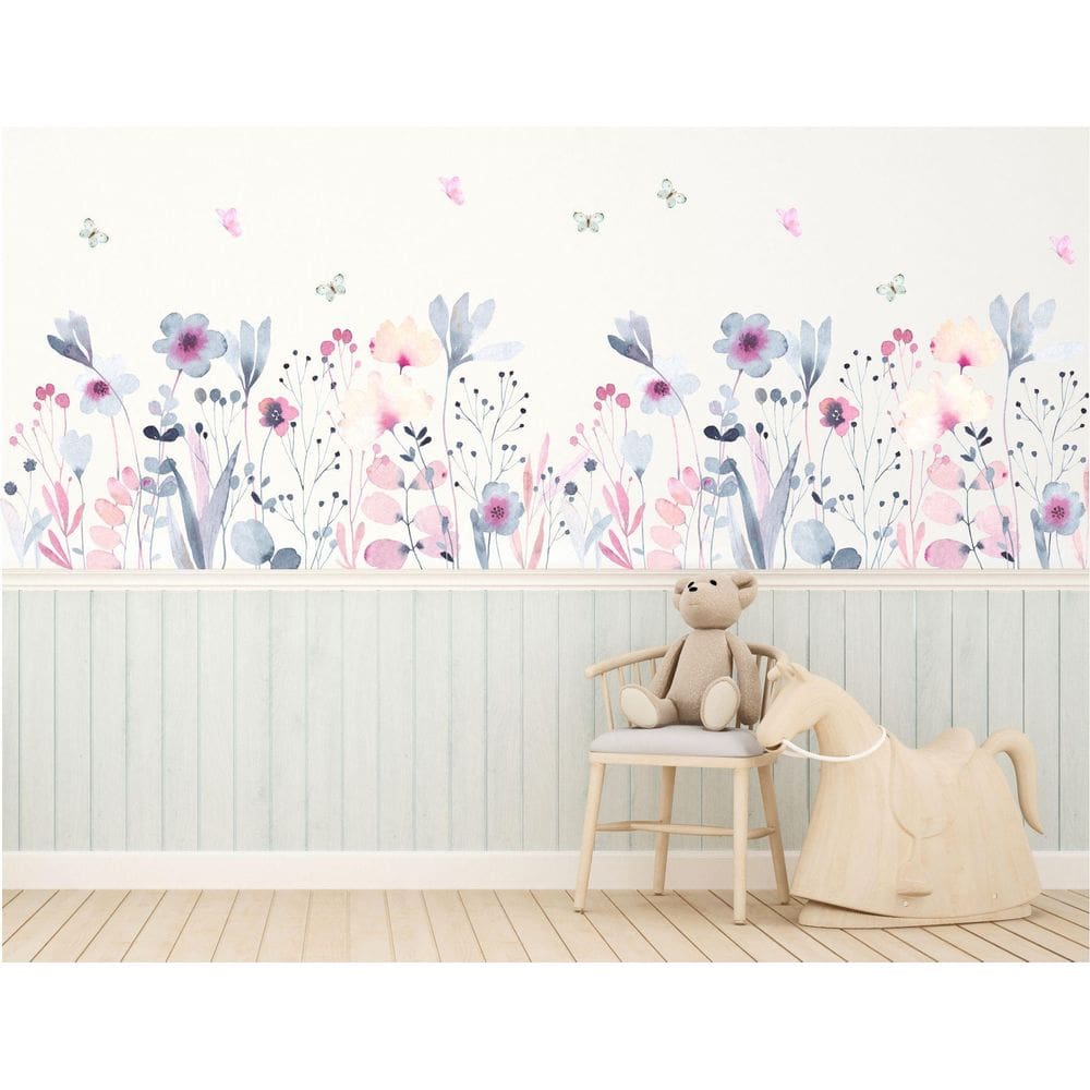 Adesivo De Parede Florais Jardim Floral Boho E Borboletas