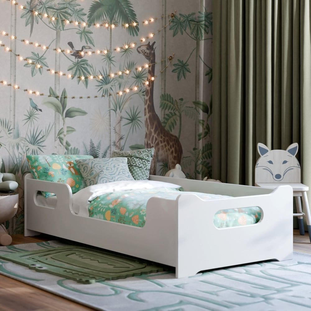 Cama Infantil Montessoriana Encanto com Proteção Lateral para Quarto de Criança Branco