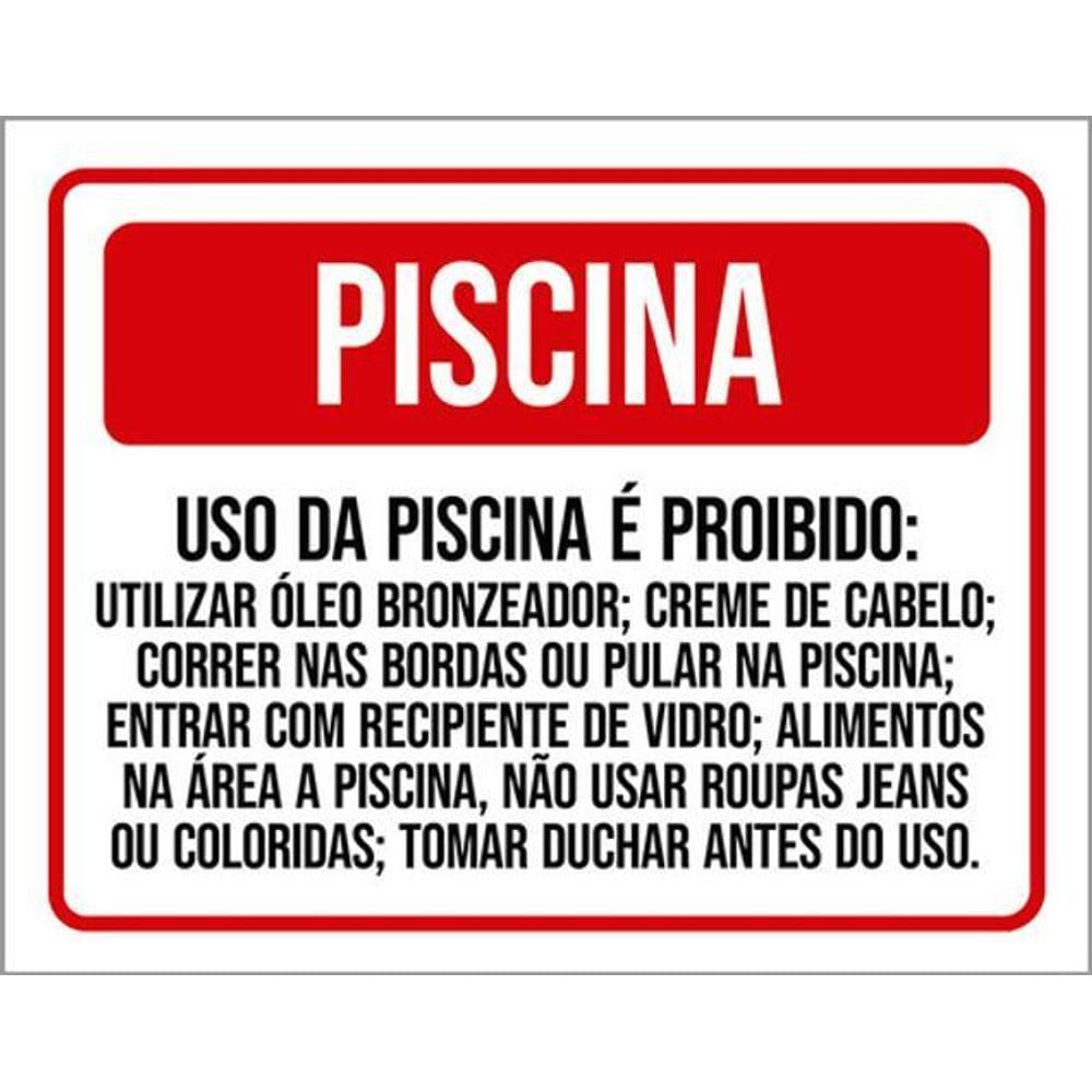 Kit 3 Placas Piscina Uso Proibido