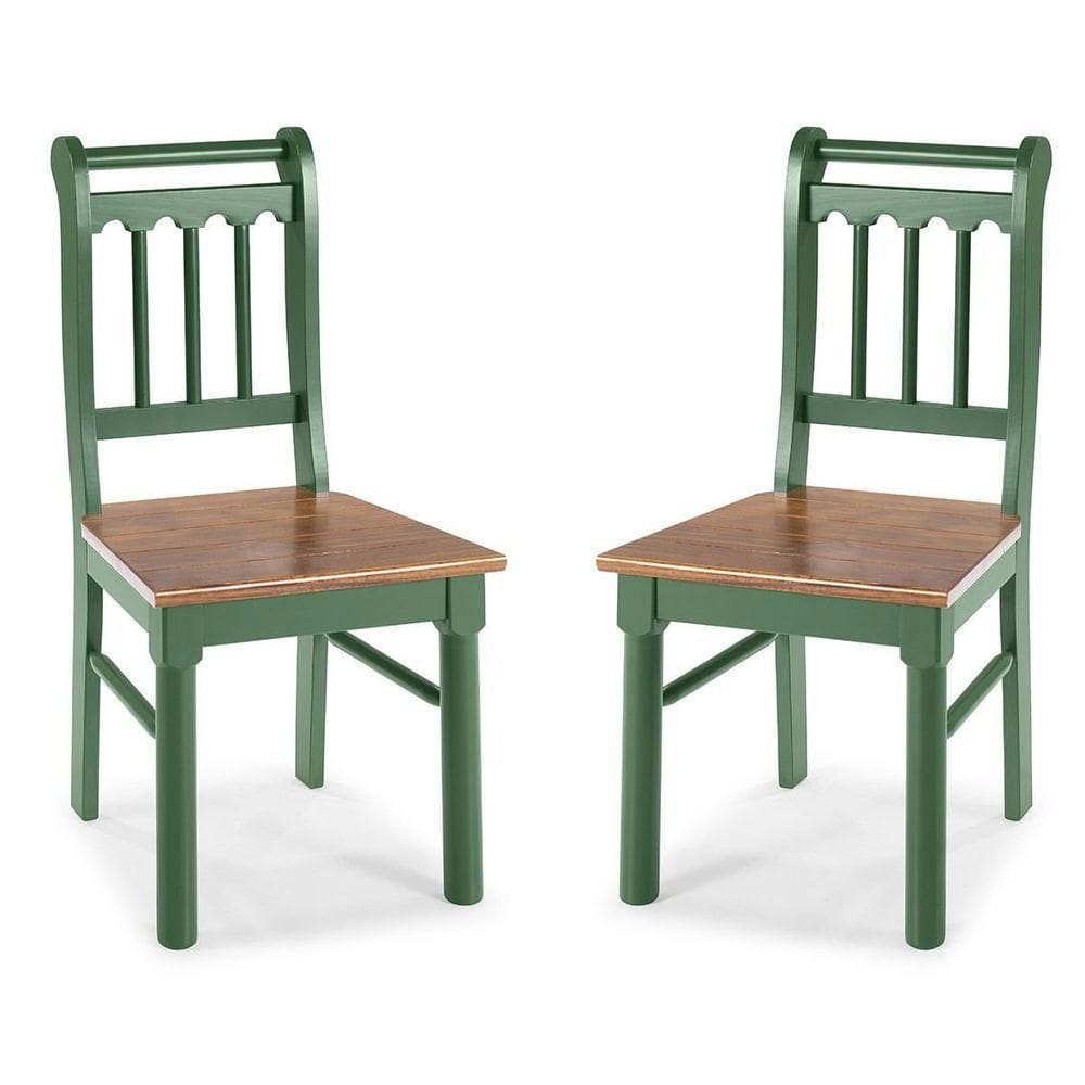 Conjunto De 2 Cadeiras De Madeira Maciça Verde Verde