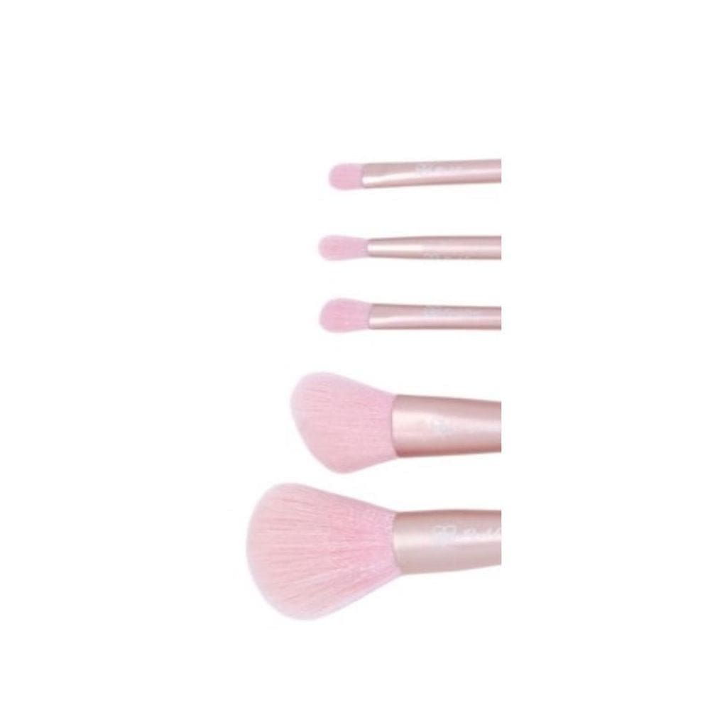 Kit Pincel De Maquiagem 6 Peças Esfumar Rosa E Dourado