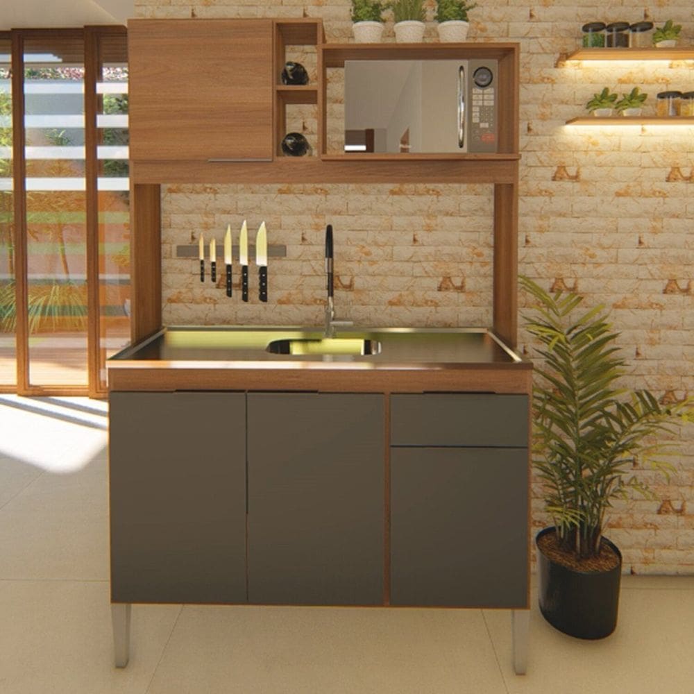 Cozinha Elegance Compacta 4 Portas 1 Gaveta Nicho Micro Manchester/Grafite