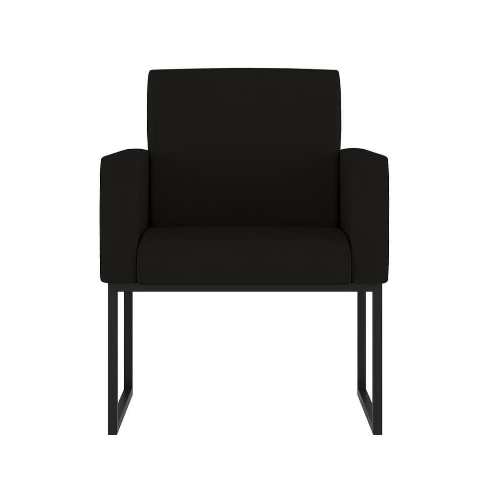 Cadeira Poltrona Com Base De Ferro Courino Preto Reforçada Cor: Preto