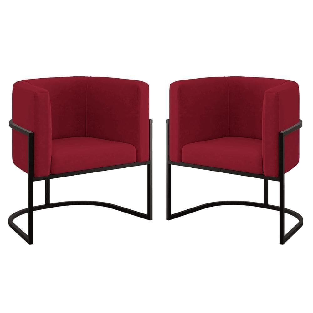 Kit 02 Poltronas Lua Com Base De Metal Black Sala Reforçada Marsala