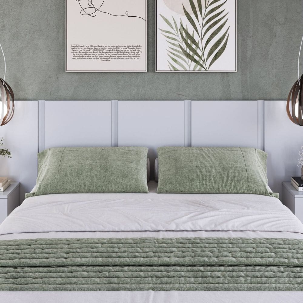 Cabeceira para Cama de Casal com Mesas de Cabeceira Zurique Branco