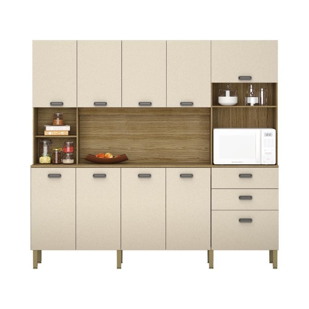 Armario De Cozinha Compacta 10 Portas 2 Gavetas Intense Freijó vanilla