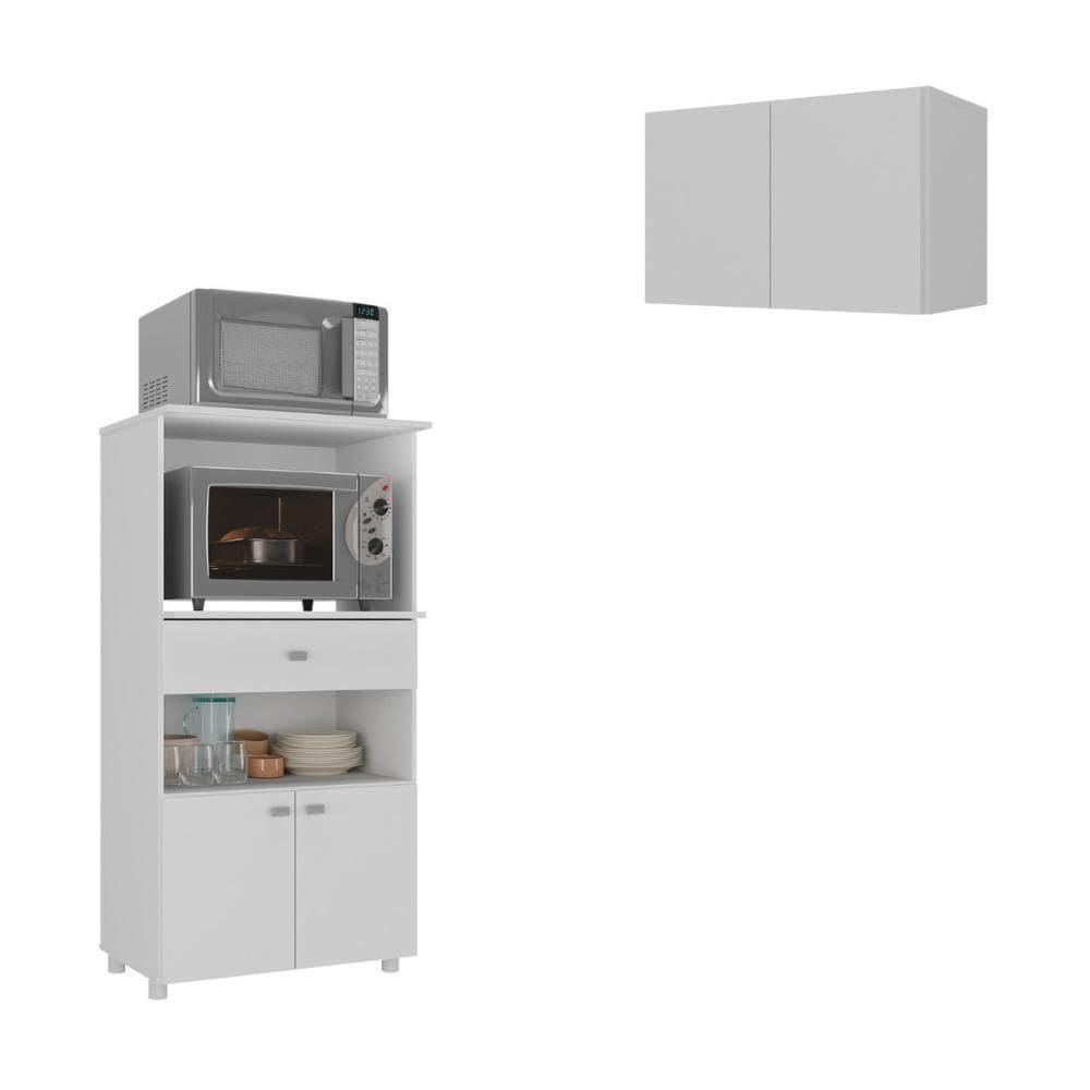 Kit Armário De Cozinha 2 Portas Com Balcão Multiuso Multimóveis Mp2238 Branco Branco