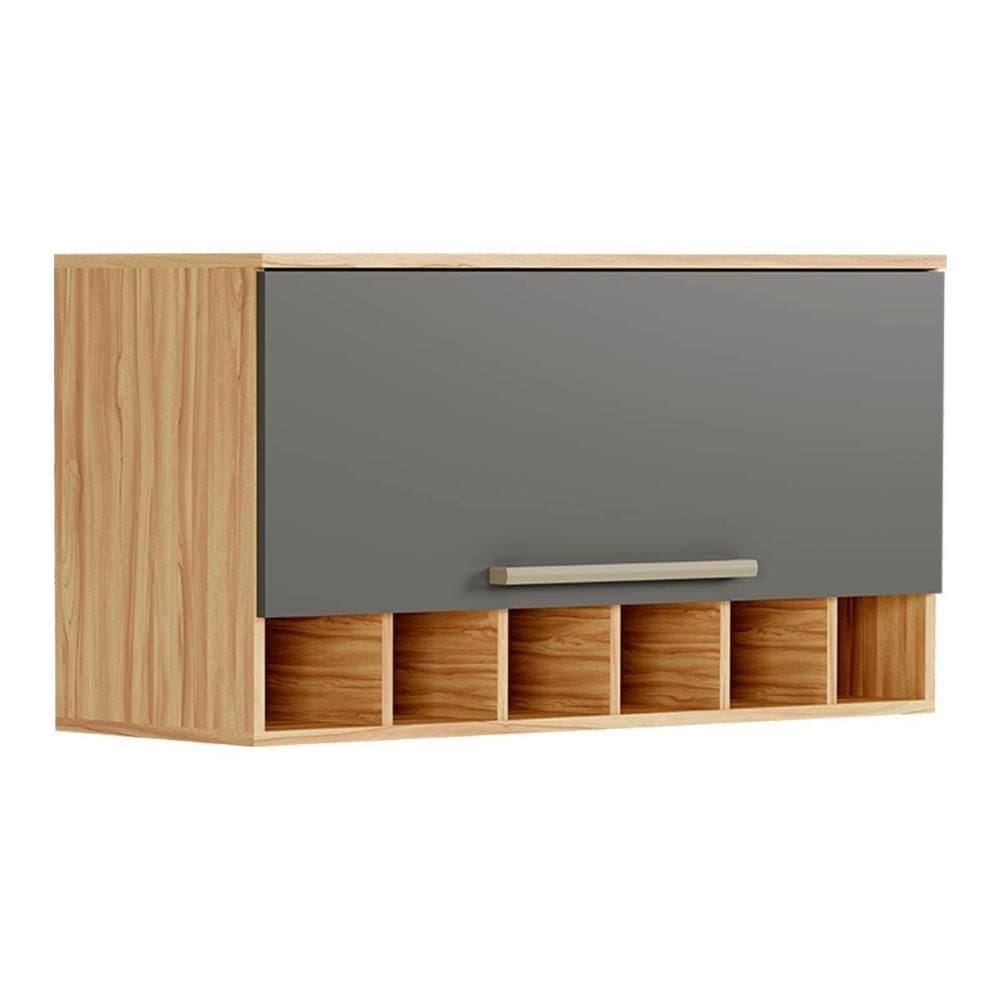 Armário De Cozinha Modulado Nápoli Adega C/ 1 Porta Basculante 80cm Amendoa/chumbo - Ronipa