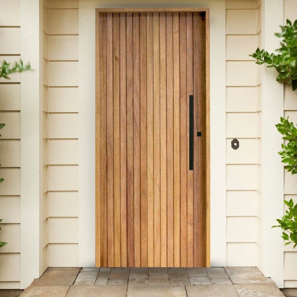 Porta Ripada Cedro Batente 14 Fechadura Rolete Puxador Tubo 800mm 82 X 210 Direito Rodam