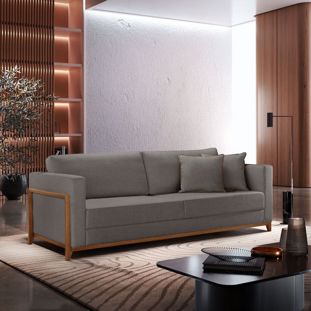Sofá Paris 03 Lugares 194 Cm - Boucle Cinza