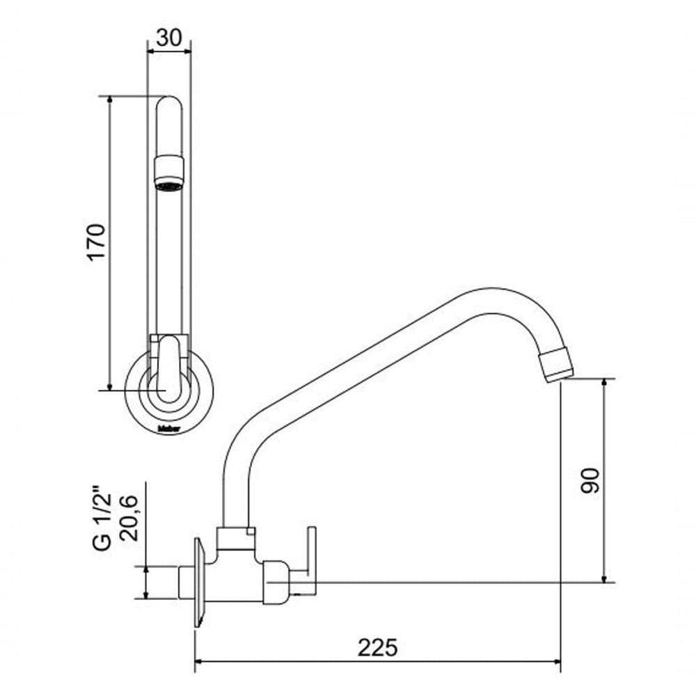 Torneira Para Cozinha De Parede Bica Móvel 1165 Uni Meber