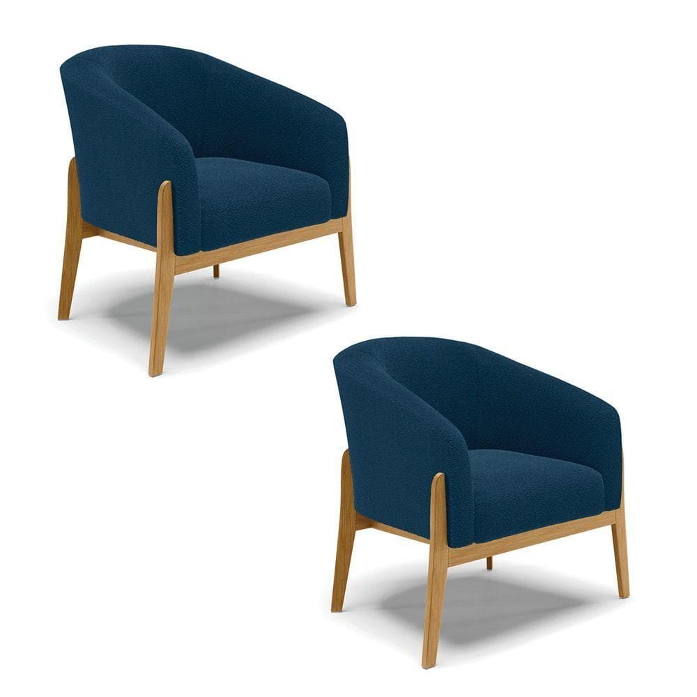 Cadeira Sala De Jantar Base De Madeira Kit 2 Stella Bouclê D03 - D`rossi Cor Azul