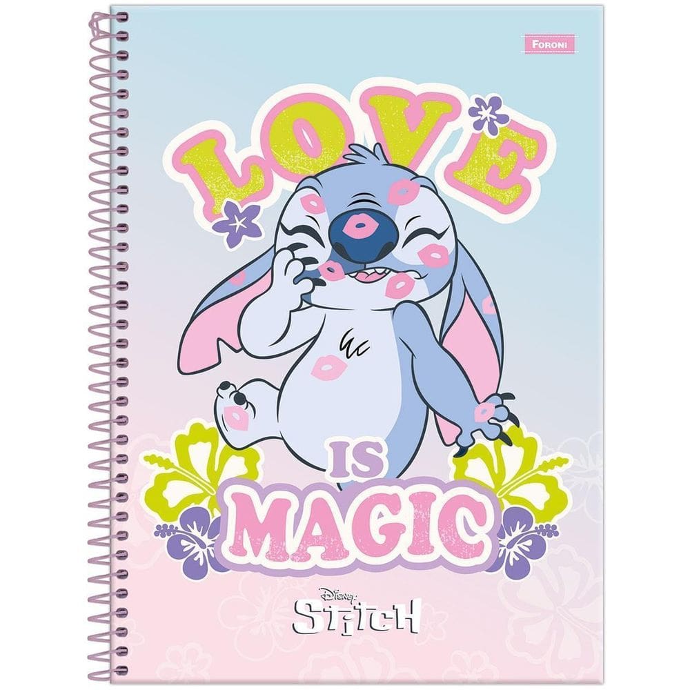 Caderno Stitch Universitário 1 Matéria Espiral Escolar