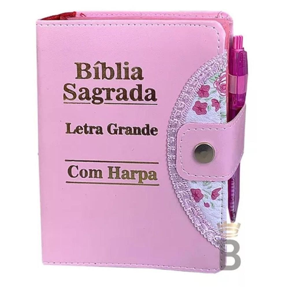 Bíblia Sagrada Letra Hipergigante Com Harpa Com Caneta Pink