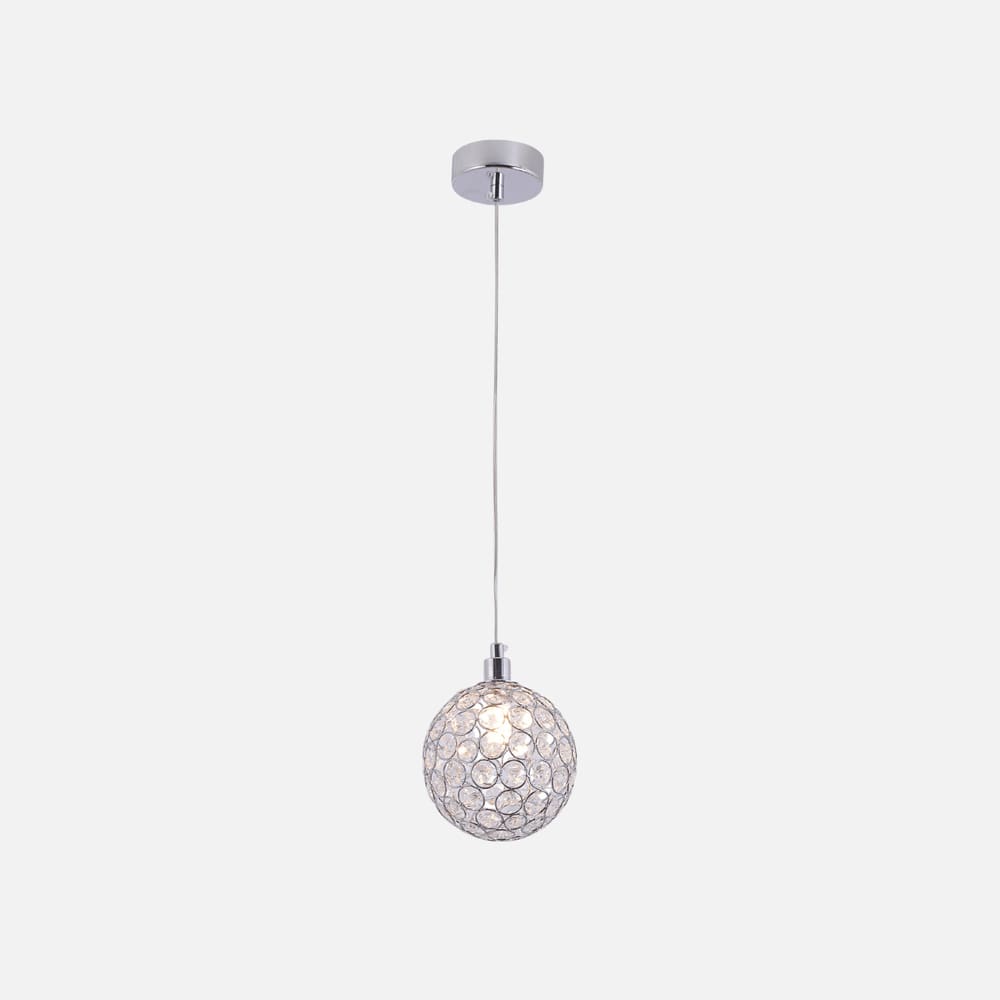 Pendente Globo de Metal Cristal Cromado 12cm Led 25W 1G9 Bivolt
