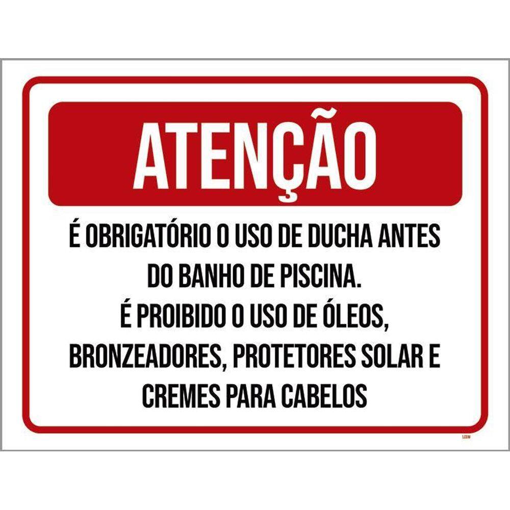 Kit 3 Placas Atenção Obrigatório Uso Ducha Proibido Óleos