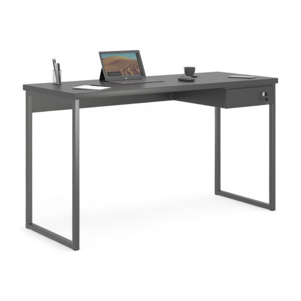 Mesa Home Office Escrivaninha Industriale 1,00 Preta Com Gaveteiro