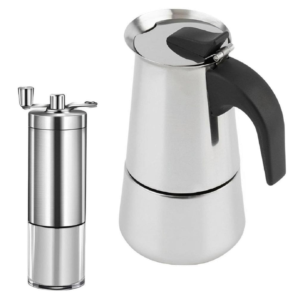 Moedor Café Manivela Manual + Cafeteira Italiana Moka 450Ml