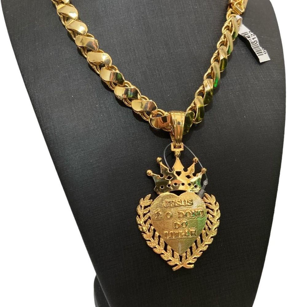 Cordão Friso S 13Mm + Pingente Jesus Dono - Banhado A Ouro