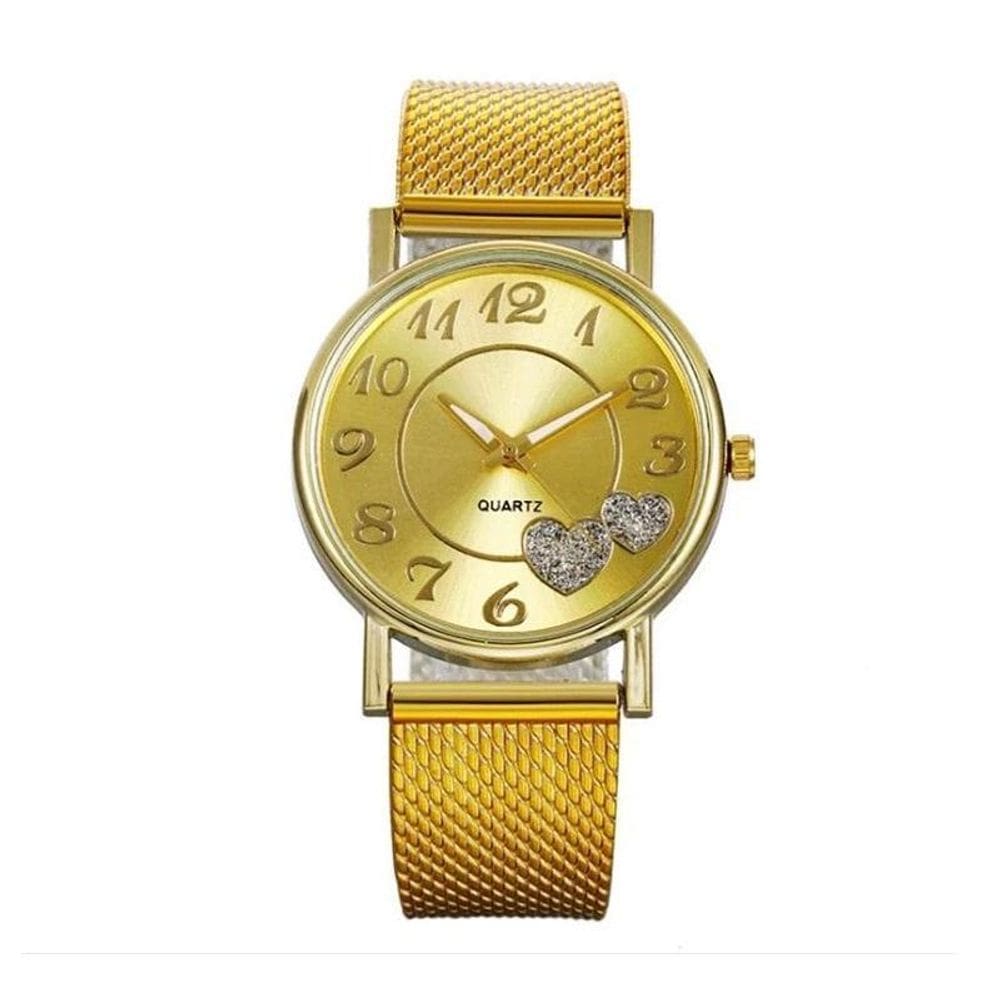 Kit Relógio Feminino Quartz Pulseira E Acessórios Dourado