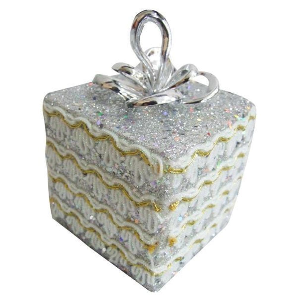 Enfeite De Natal Caixa Pequena Prata Arvore/Mesa/Porta 06Cm