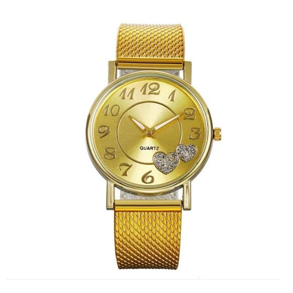 Kit Relógio Feminino Quartz Pulseira E Acessórios Dourado