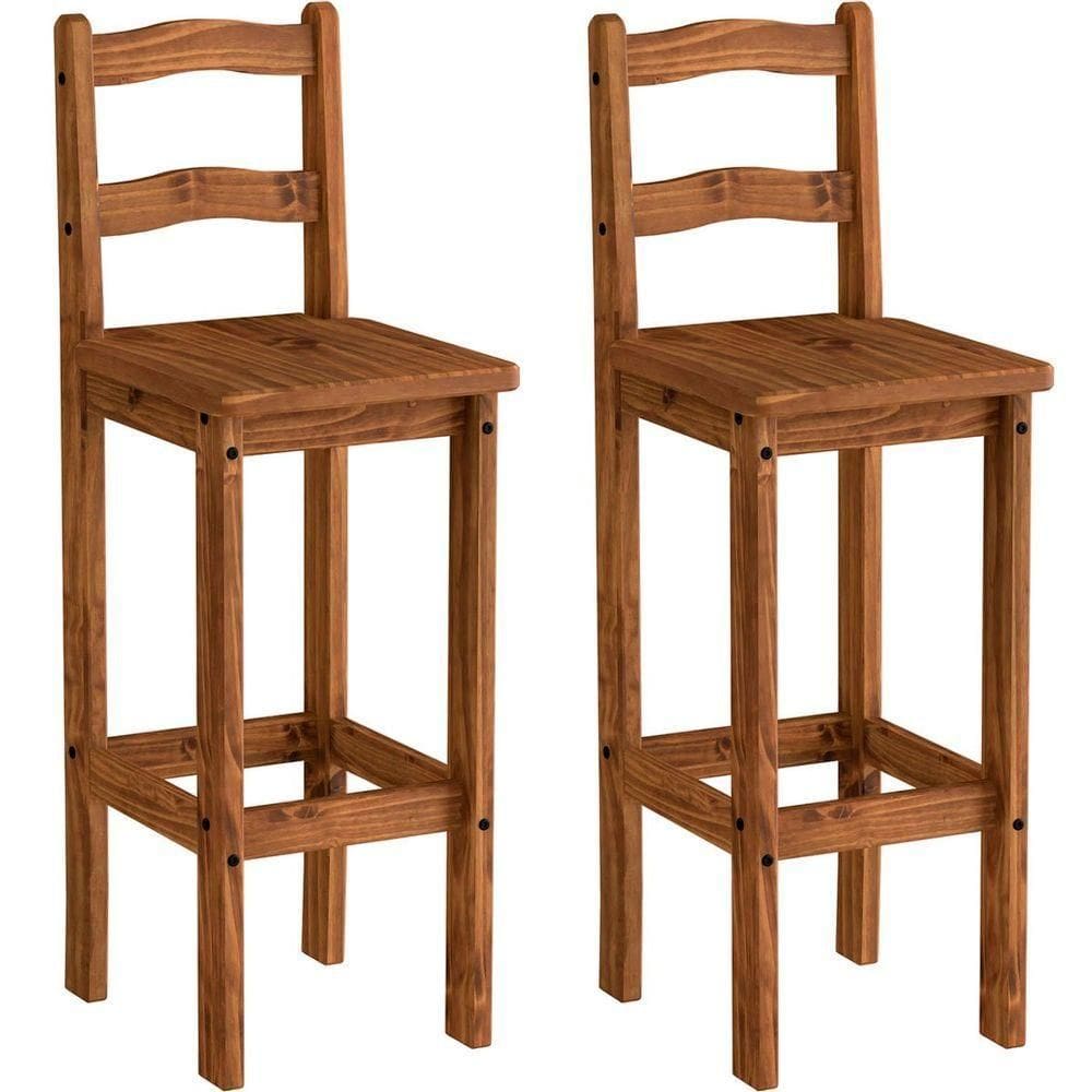 Kit 2 Banquetas Para Bancada Madeira Maciça Rustic Line Cera