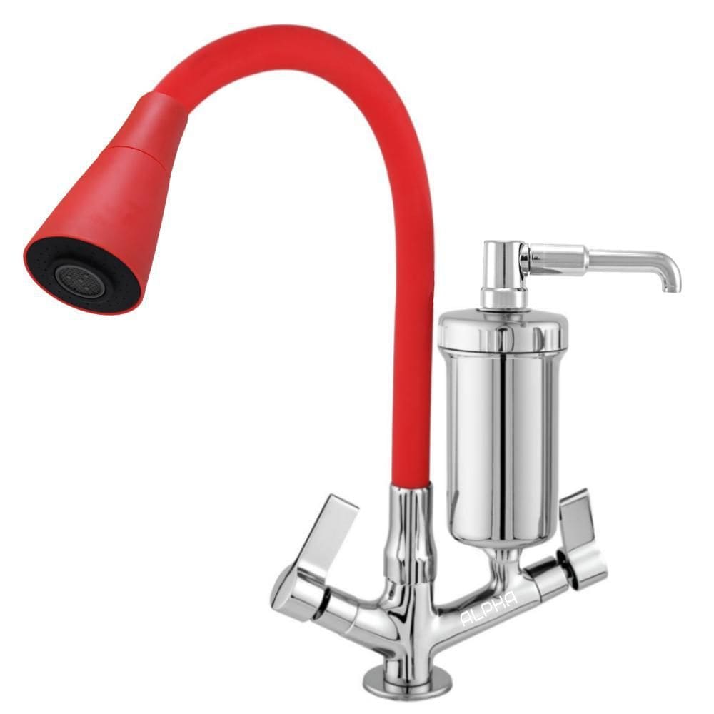 Torneira Filtro Cozinha Bancada Vermelha 1/4 de Volta