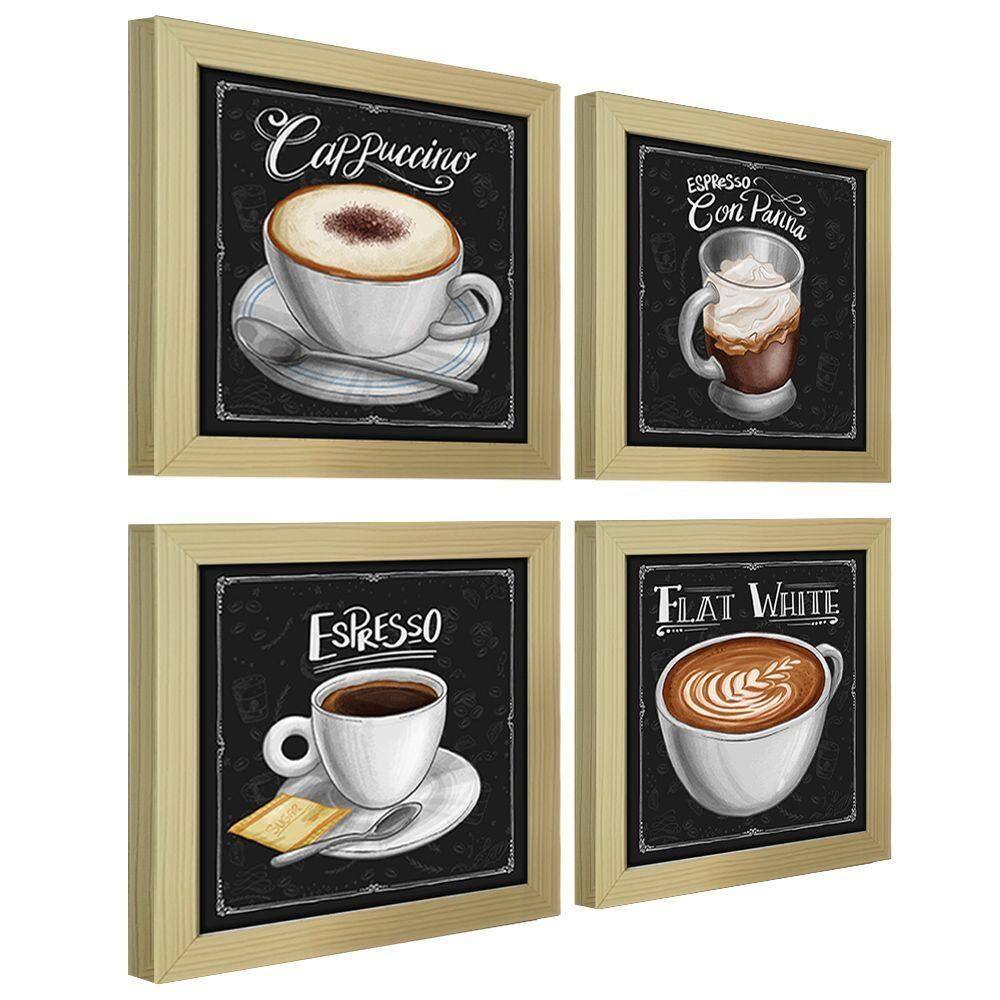 Quadro Café Expresso Padaria 20X20Cm 4un Marfim Listrado