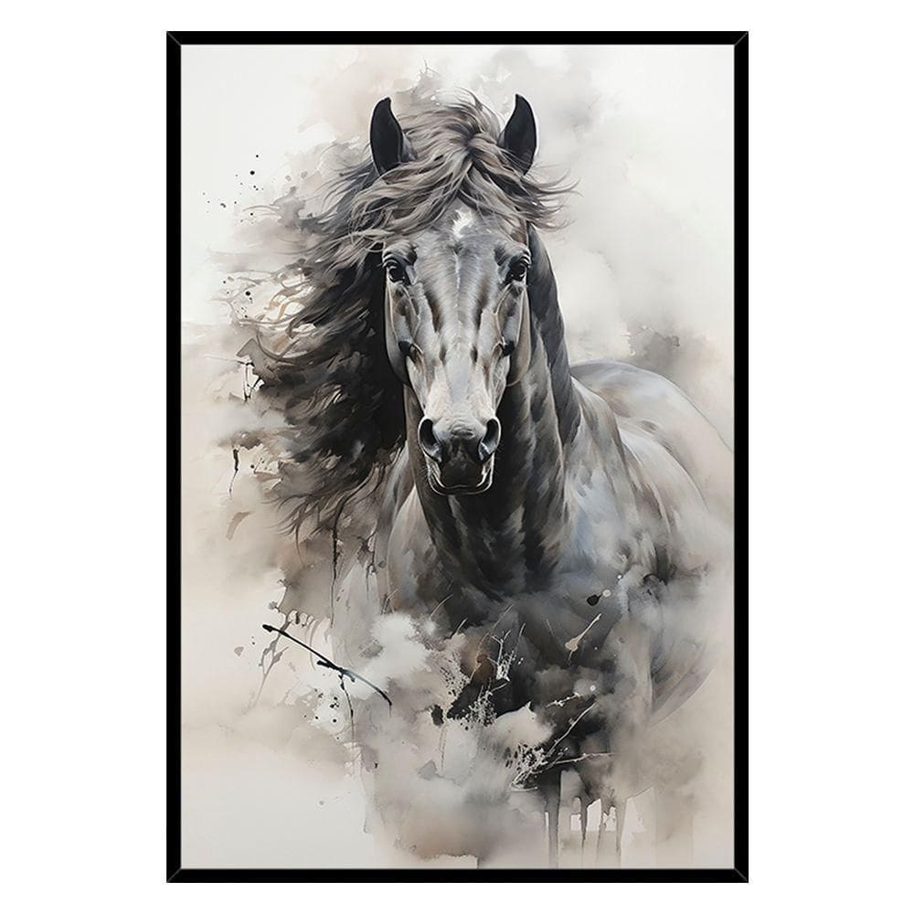 Quadro Decorativo Cavalo Aquarela Moldura Cx Alta 40x60 Titulos Moldura Preta
