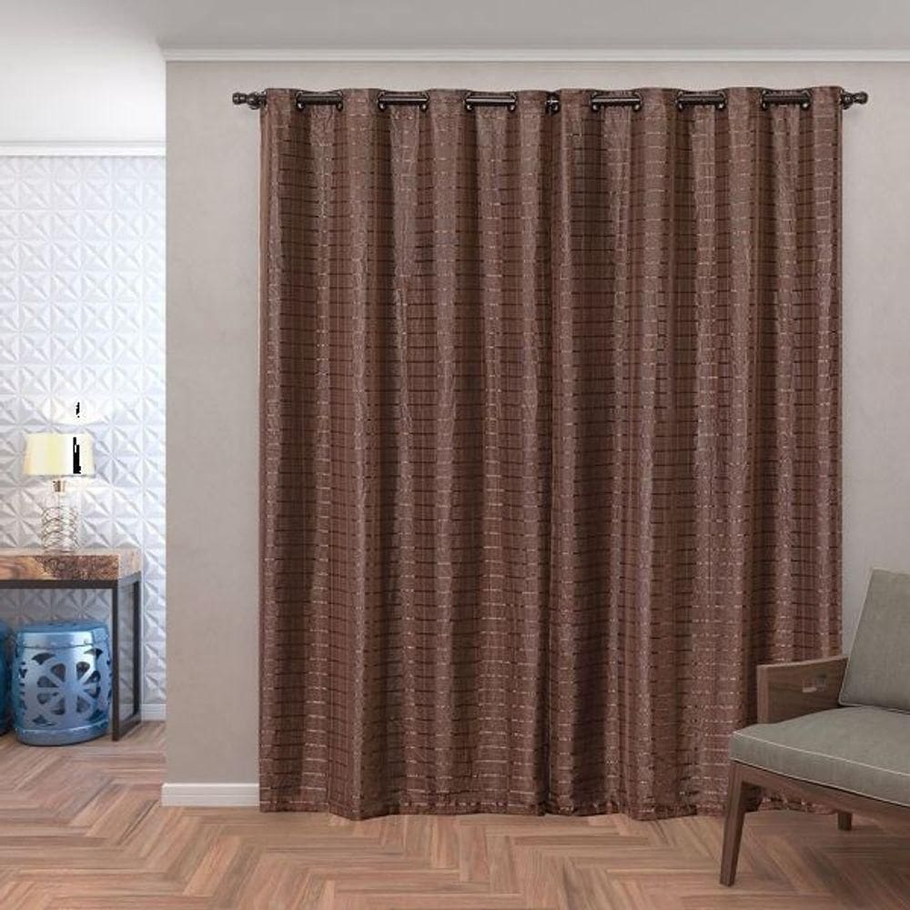 Cortina Blackout Pvc Com Tecido Voil Xadrez 2,80 M X 2,30 M - Marrom