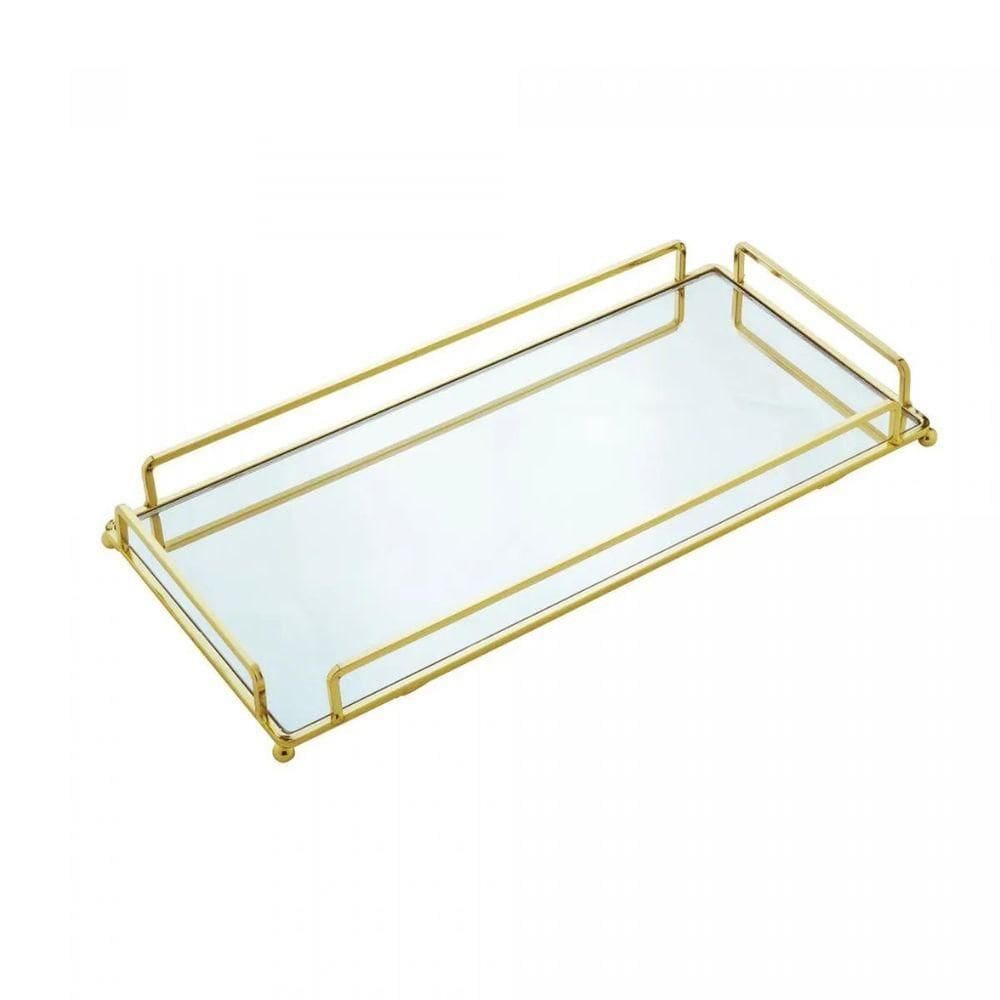 Bandeja Espelhada Retangular Em Metal Dourada 34x16cm Wolff