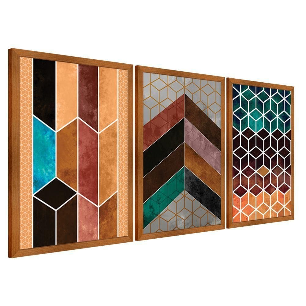 Quadros Chevron Com Moldura Premium 30x45 Kit 3 Peças Titulos 115-rm2