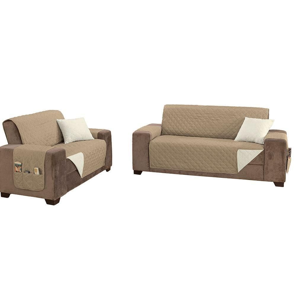 Protetor De Sofá Manu Dupla Face 2 E 3 Lugares King Microfibra - Caqui/palha
