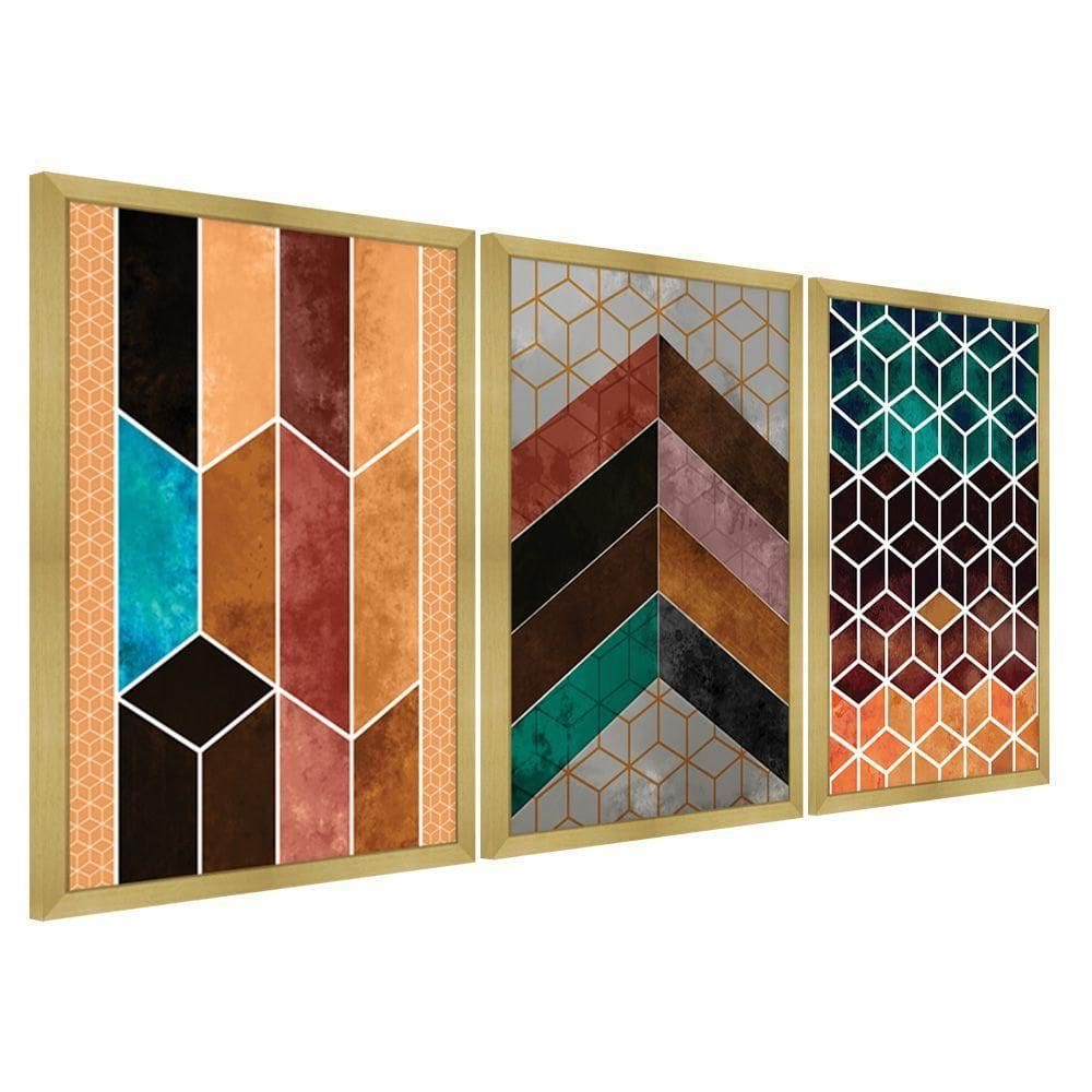 Quadros Chevron Com Moldura Premium 40x60 Kit 3 Peças Titulo 115-rm1
