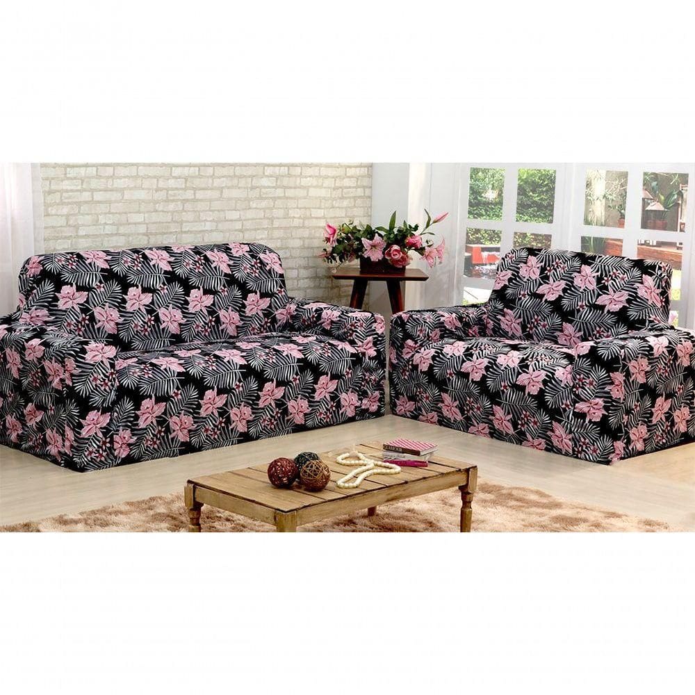 Capa De Sofá Adere Floral Rosa 02 E 03 Lugares