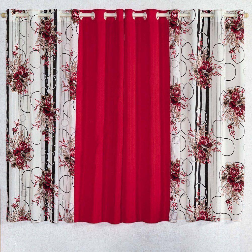 Cortina Isabela Estampada 2m - Floral Vermelho-preto