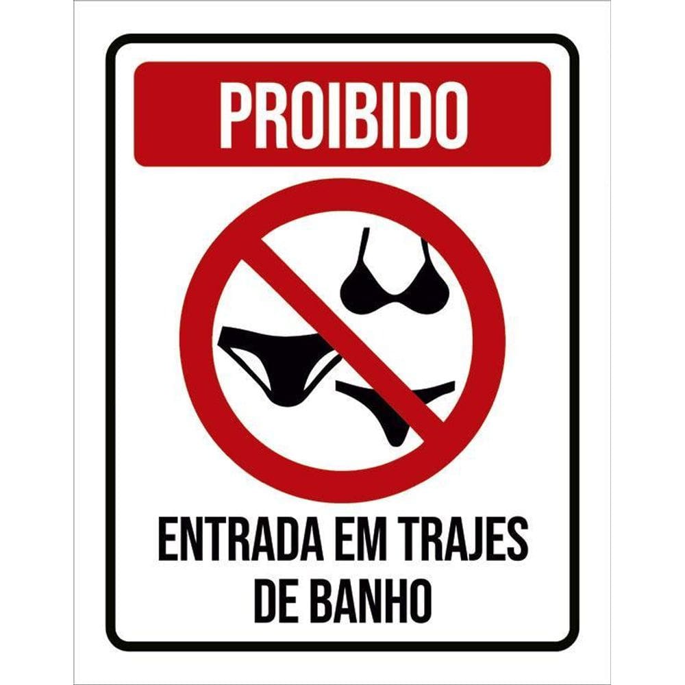 Kit 3 Placas Proibido Entrada Em Trajes De Banho