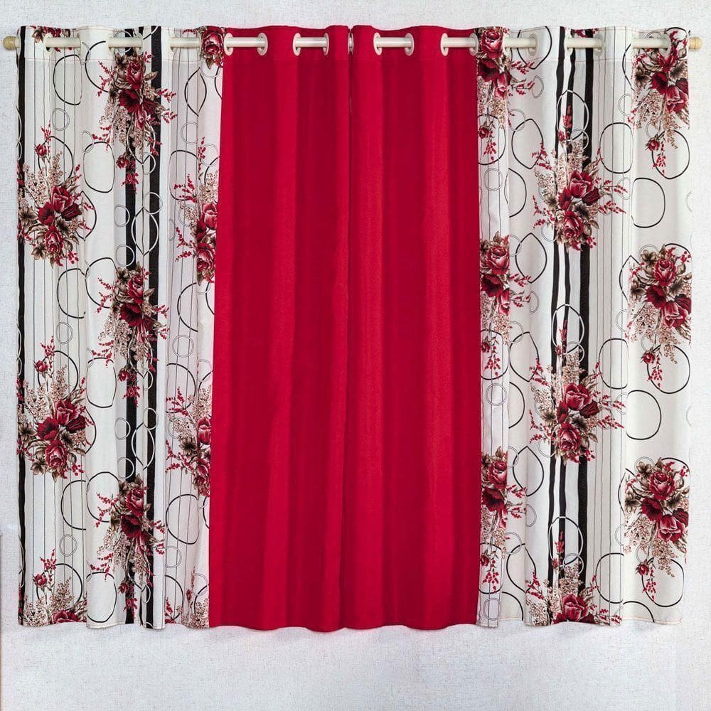 Cortina Isabela Estampada 2m - Floral Vermelho/preto