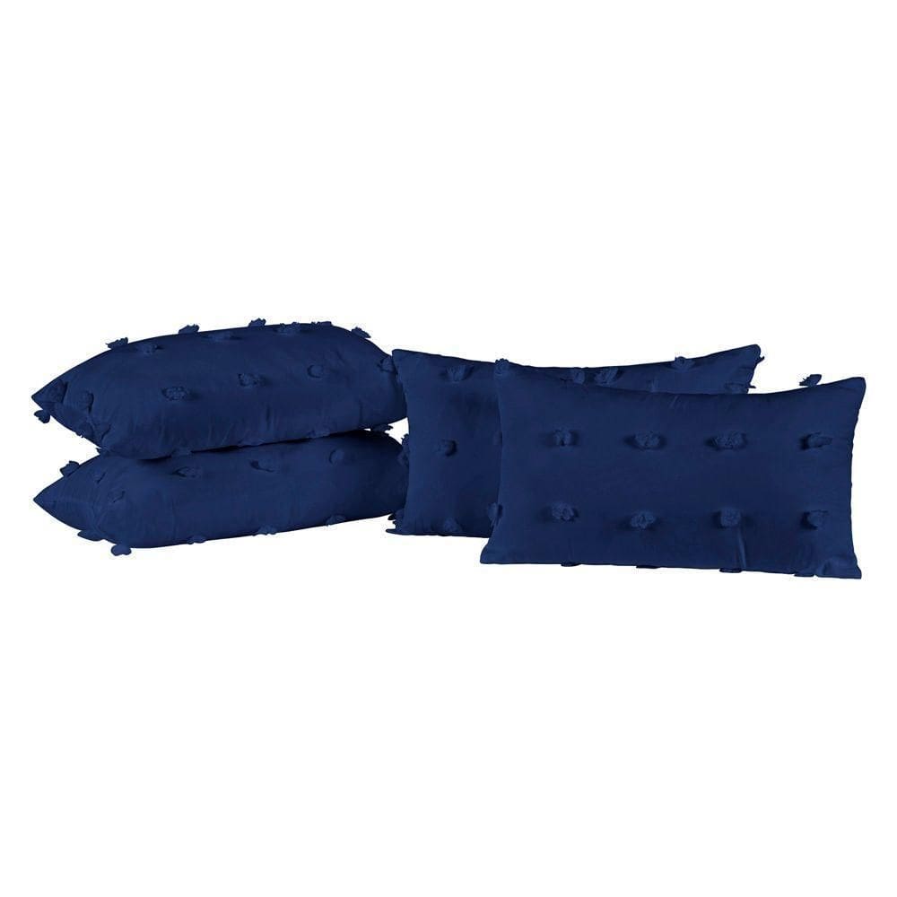 Kit 04 Almofadas Cheias Poppy 60cm X 30cm Cor Azul Marinho