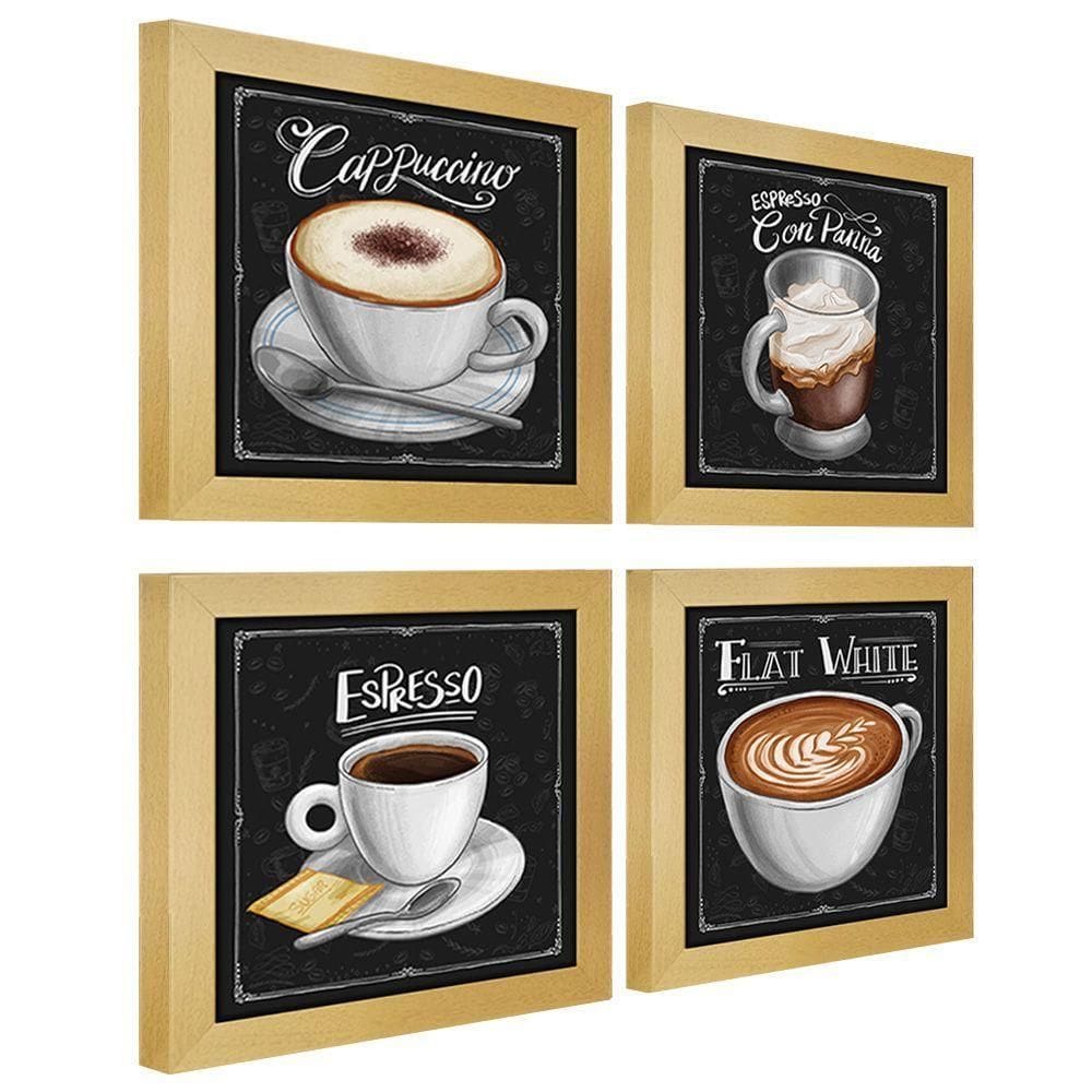 Quadro Decorativo Café Expresso Padaria 12X12Cm 4 Un Marfim
