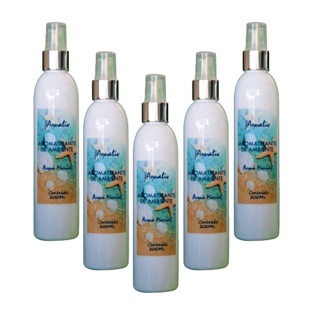 Kit 5 Aromatizador Ambientes Aroma Acqua Marine Frasco 200Ml