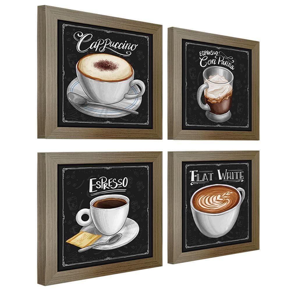 Quadro Decorativo Café Expresso Padaria 12X12Cm 4 Un Madeira