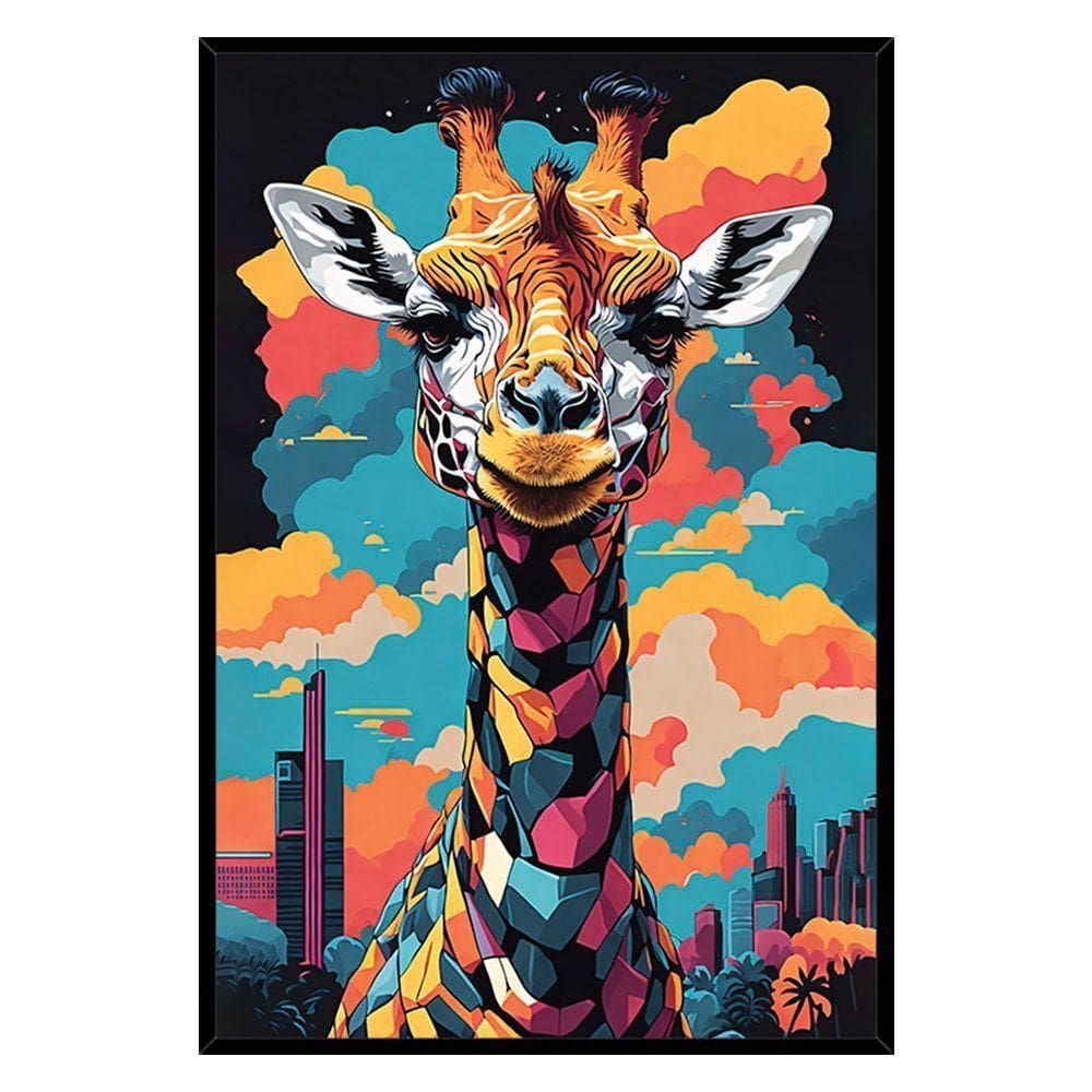 Quadro Decorativo Girafa Cores Moldura Cx Alta 40x60 Titulos Moldura Preta