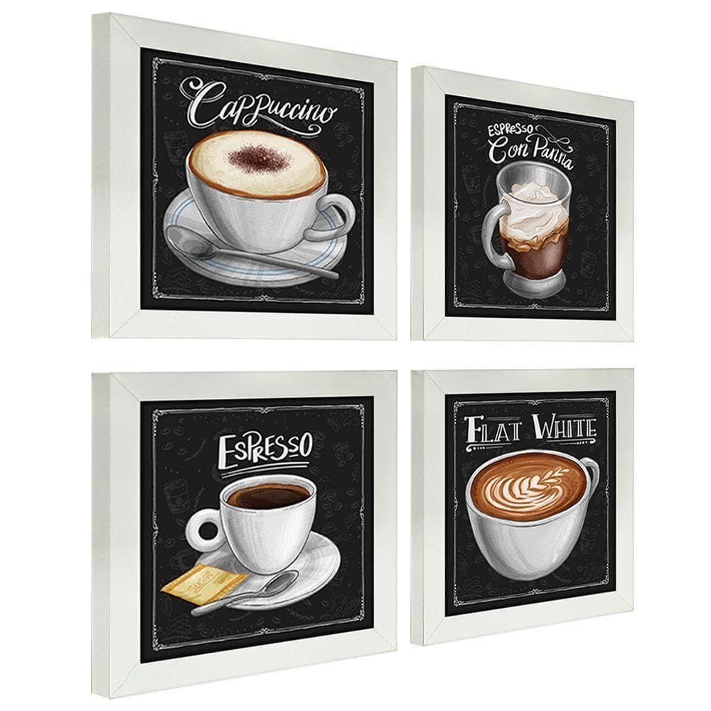 Quadro Decorativo Café Expresso Padaria 12X12Cm 4 Un Branca