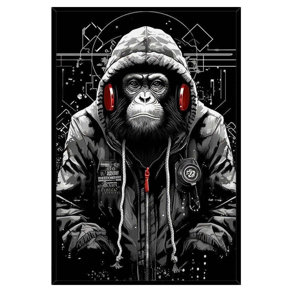 Quadro Decorativo Macaco Estiloso Moldura Cx Alta 100x66 Titulos Moldura Preta