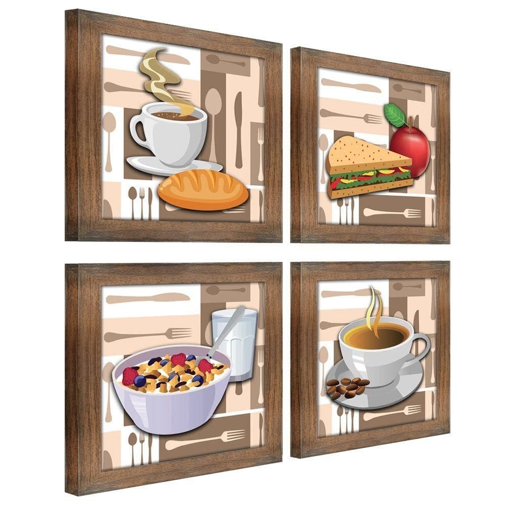 Quadro Decorativo Cozinha Café Manhã Padaria 20X20Cm Kit 4Un Titulo Moldura Ypê