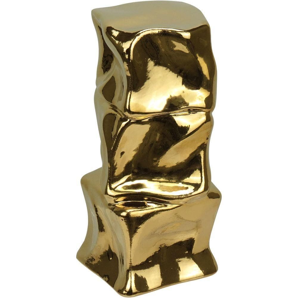 Vaso Decorativo Enfiete Casa Aparador Amassado Home&co Cerâmica 23x11x11cm Dourado