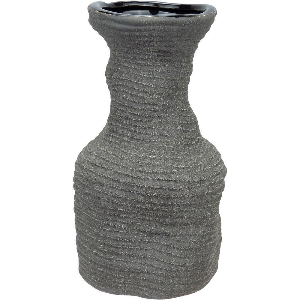 Vaso Decorativo Enfeite Casa Aparador Home&co Cerâmica 28x15x15cm Cinza