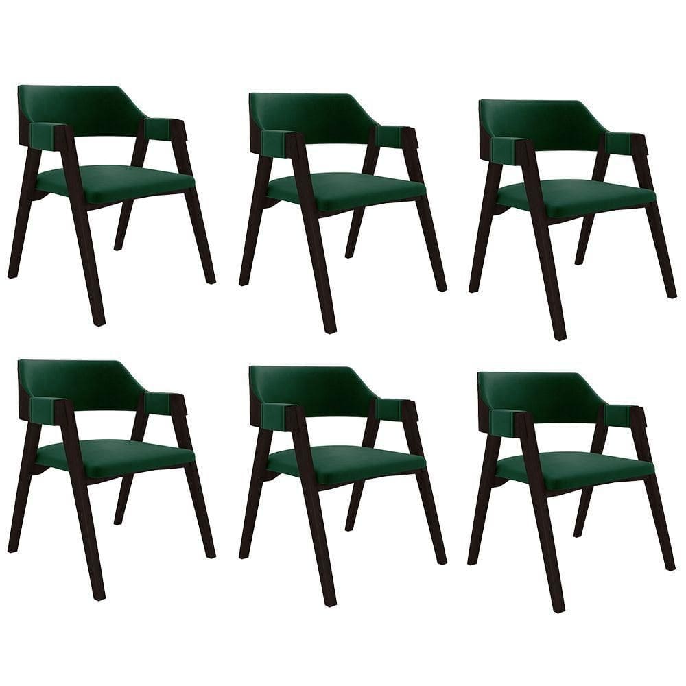 Kit 6 Cadeiras Sala De Jantar E Jogos Carteados Madeira Maciça Poker Veludo Verde-tabaco G42 - Gran Belo